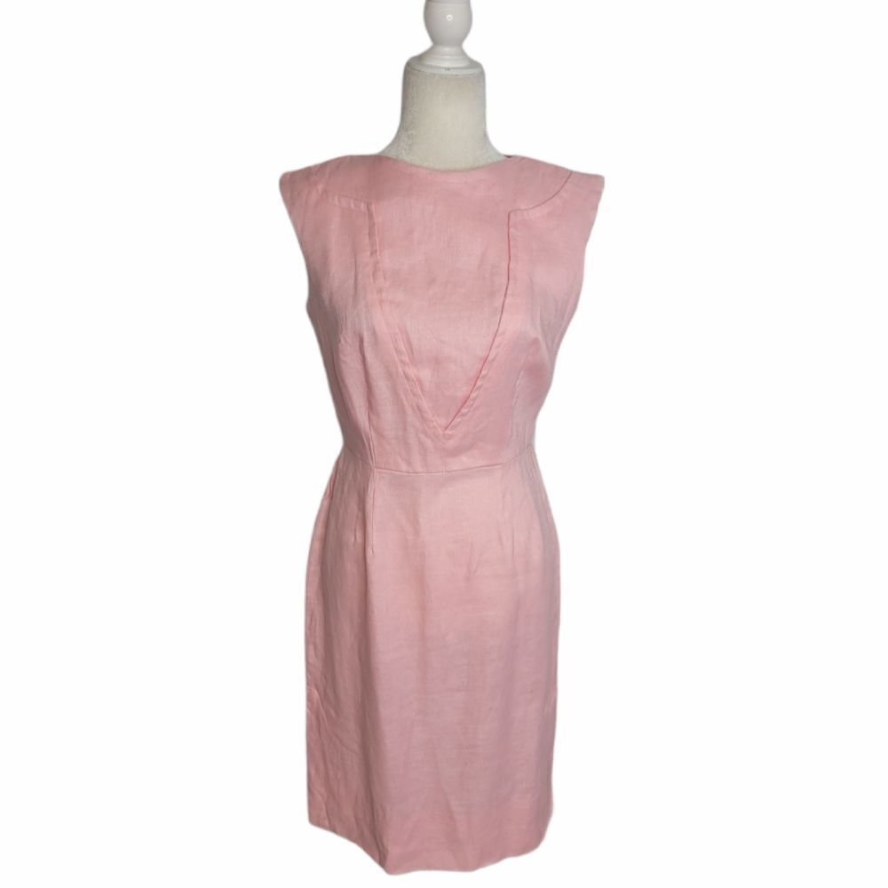 VINTAGE 50s dress bubblegum‎ pink sleeveless linen sheath M